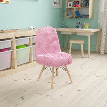 Shaggy Faux Fur Light Pink Accent Chair - Shag Style Kids Chair for Ages 5-7 - Kids Playroom Chair [FLF-DL-DA2018-1-LP-GG]