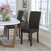 Traditional Black LeatherSoft Upholstered Panel Back Parsons Dining Chair [FLF-BT-350-BK-LEA-023-GG]