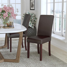 Traditional Brown LeatherSoft Upholstered Panel Back Parsons Dining Chair [FLF-BT-350-BRN-LEA-008-GG]