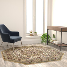 Mersin Collection Persian Style 5x5 Ivory Octagon Area Rug-Olefin Rug with Jute Backing-Hallway, Entryway, Bedroom, Living Room [FLF-NR-RG1881-55-IV-GG]
