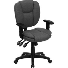 Mid-Back Gray Fabric Multifunction Swivel Ergonomic Task Office Chair with Pillow Top Cushioning and Arms [FLF-GO-930F-GY-ARMS-GG]