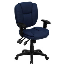 Mid-Back Navy Blue Fabric Multifunction Swivel Ergonomic Task Office Chair with Pillow Top Cushioning and Arms [FLF-GO-930F-NVY-ARMS-GG]