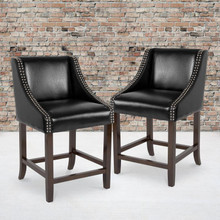 Carmel Series 24" High Transitional Walnut Counter Height Stool with Nail Trim in Black LeatherSoft, Set of 2 [FLF-2-CH-182020-24-BK-GG]
