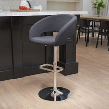 Contemporary Charcoal Fabric Adjustable Height Barstool with Rounded Mid-Back and Chrome Base [FLF-CH-122070-BKFAB-GG]