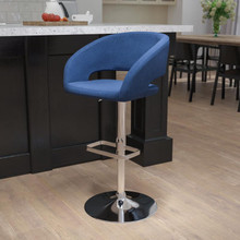Contemporary Blue Fabric Adjustable Height Barstool with Rounded Mid-Back and Chrome Base [FLF-CH-122070-BLFAB-GG]