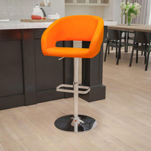 Contemporary Orange Vinyl Adjustable Height Barstool with Rounded Mid-Back and Chrome Base [FLF-CH-122070-ORG-GG]