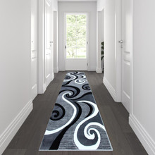 Athos Collection 3' x 10' Gray Abstract Area Rug - Olefin Rug with Jute Backing - Hallway, Entryway, or Bedroom [FLF-KP-RG952-310-GY-GG]