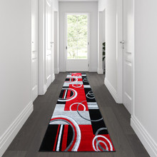 Audra Collection 3' x 10' Red Abstract Area Rug - Olefin Rug with Jute Backing - Entryway, Living Room, or Bedroom [FLF-KP-RG953-310-RD-GG]