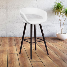 Brynn Series 29'' High Contemporary Cappuccino Wood Barstool in White Vinyl [FLF-CH-152560-WH-VY-GG]