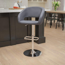 Contemporary Gray Vinyl Adjustable Height Barstool with Rounded Mid-Back and Chrome Base [FLF-CH-122070-GY-GG]