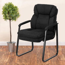 Black Microfiber Executive Side Reception Chair with Lumbar Support and Sled Base [FLF-GO-1156-BK-GG]