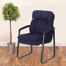Navy Microfiber Executive Side Reception Chair with Lumbar Support and Sled Base [FLF-GO-1156-NVY-GG]