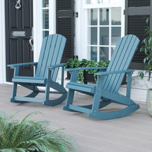 Savannah All-Weather Poly Resin Wood Adirondack Rocking Chair with Rust Resistant Stainless Steel Hardware in Sea Foam - Set of 2 [FLF-JJ-C14705-SFM-2-GG]