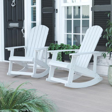 Savannah All-Weather Poly Resin Wood Adirondack Rocking Chair with Rust Resistant Stainless Steel Hardware in White - Set of 2 [FLF-JJ-C14705-WH-2-GG]