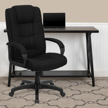 High Back Black Fabric Executive Swivel Office Chair with Arms [FLF-GO-5301B-BK-GG]