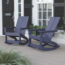 Finn Modern All-Weather 2-Slat Poly Resin Rocking Adirondack Chair with Rust Resistant Stainless Steel Hardware in Navy - Set of2 [FLF-JJ-C14709-NV-2-GG]