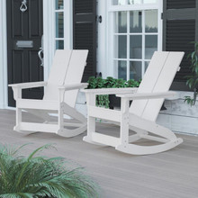 Finn Modern All-Weather 2-Slat Poly Resin Rocking Adirondack Chair with Rust Resistant Stainless Steel Hardware in White - Set of2 [FLF-JJ-C14709-WH-2-GG]