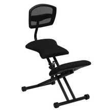 Ergonomic Kneeling Office Chair with Back in Black Mesh and Fabric [FLF-WL-3440-GG]