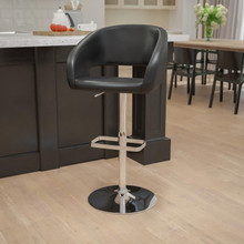 Contemporary Black Vinyl Adjustable Height Barstool with Rounded Mid-Back and Chrome Base [FLF-CH-122070-BK-GG]