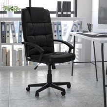 High Back Black LeatherSoft Executive Swivel Office Chair with Arms [FLF-GO-7102-GG]