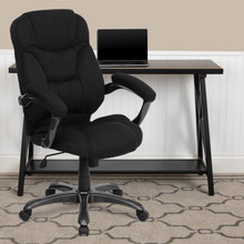High Back Black Microfiber Contemporary Executive Swivel Ergonomic Office Chair with Arms [FLF-GO-725-BK-GG]