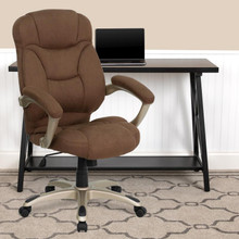 High Back Brown Microfiber Contemporary Executive Swivel Ergonomic Office Chair with Arms [FLF-GO-725-BN-GG]