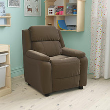 Deluxe Padded Contemporary Brown Microfiber Kids Recliner with Storage Arms [FLF-BT-7985-KID-MIC-BRN-GG]
