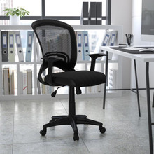 Mid-Back Designer Black Mesh Swivel Task Office Chair with Arms [FLF-HL-0007-GG]
