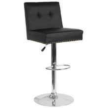 Ravello Contemporary Adjustable Height Barstool with Accent Nail Trim in Black LeatherSoft [FLF-DS-8411-BLK-GG]