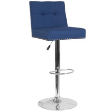 Ravello Contemporary Adjustable Height Barstool with Accent Nail Trim in Blue Fabric [FLF-DS-8411-BLU-F-GG]
