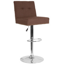 Ravello Contemporary Adjustable Height Barstool with Accent Nail Trim in Brown Fabric [FLF-DS-8411-BRN-F-GG]
