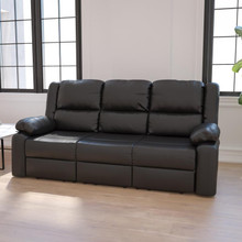 Harmony Series Black LeatherSoft Sofa with Two Built-In Recliners [FLF-BT-70597-SOF-GG]