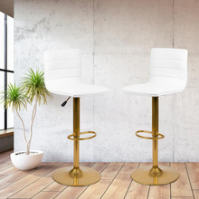 Modern White Vinyl Adjustable Bar Stool with Back, Counter Height Swivel Stool with Gold Pedestal Base, Set of 2 [FLF-2-CH-92023-1-WH-G-GG]