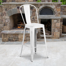 Commercial Grade 30" High Distressed White Metal Indoor-Outdoor Barstool with Back [FLF-ET-3534-30-WH-GG]