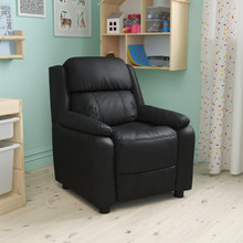 Deluxe Padded Contemporary Black LeatherSoft Kids Recliner with Storage Arms [FLF-BT-7985-KID-BK-LEA-GG]