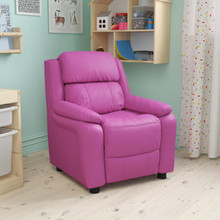 Deluxe Padded Contemporary Hot Pink Vinyl Kids Recliner with Storage Arms [FLF-BT-7985-KID-HOT-PINK-GG]
