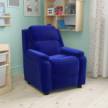 Deluxe Padded Contemporary Blue Microfiber Kids Recliner with Storage Arms [FLF-BT-7985-KID-MIC-BLUE-GG]
