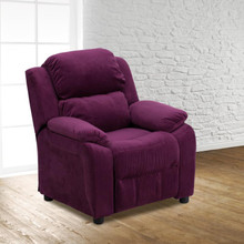Deluxe Padded Contemporary Purple Microfiber Kids Recliner with Storage Arms [FLF-BT-7985-KID-MIC-PUR-GG]