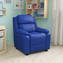 Deluxe Padded Contemporary Blue Vinyl Kids Recliner with Storage Arms [FLF-BT-7985-KID-BLUE-GG]