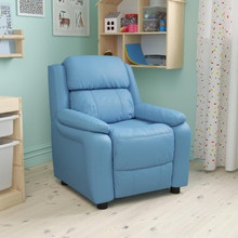 Deluxe Padded Contemporary Light Blue Vinyl Kids Recliner with Storage Arms [FLF-BT-7985-KID-LTBLUE-GG]