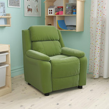 Deluxe Padded Contemporary Avocado Microfiber Kids Recliner with Storage Arms [FLF-BT-7985-KID-MIC-AVO-GG]