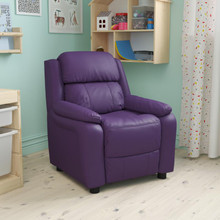 Deluxe Padded Contemporary Purple Vinyl Kids Recliner with Storage Arms [FLF-BT-7985-KID-PUR-GG]