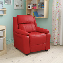 Deluxe Padded Contemporary Red Vinyl Kids Recliner with Storage Arms [FLF-BT-7985-KID-RED-GG]
