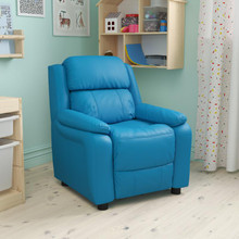 Deluxe Padded Contemporary Turquoise Vinyl Kids Recliner with Storage Arms [FLF-BT-7985-KID-TURQ-GG]