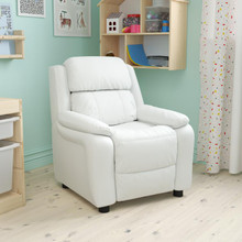 Deluxe Padded Contemporary White Vinyl Kids Recliner with Storage Arms [FLF-BT-7985-KID-WHITE-GG]