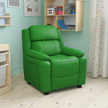 Deluxe Padded Contemporary Green Vinyl Kids Recliner with Storage Arms [FLF-BT-7985-KID-GRN-GG]