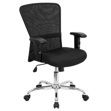 Mid-Back Black Mesh Contemporary Swivel Task Office Chair with Chrome Base and Adjustable Arms [FLF-GO-5307B-GG]