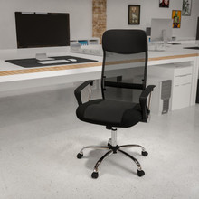 High Back Black Leather and Mesh Swivel Task Office Chair with Arms [FLF-BT-905-GG]