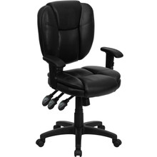 Mid-Back Black LeatherSoft Multifunction Swivel Ergonomic Task Office Chair with Pillow Top Cushioning and Arms [FLF-GO-930F-BK-LEA-ARMS-GG]