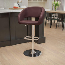 Contemporary Brown Vinyl Adjustable Height Barstool with Rounded Mid-Back and Chrome Base [FLF-CH-122070-BRN-GG]